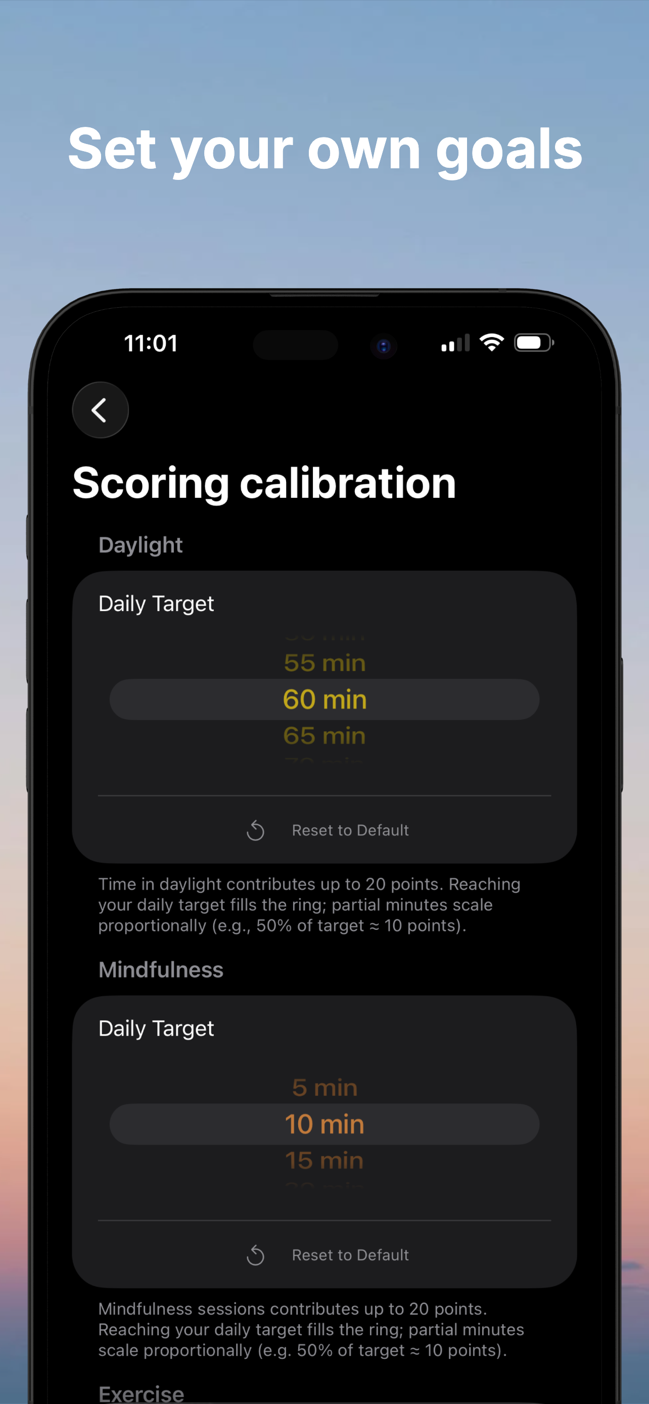 Personalized goal setting for each activity category